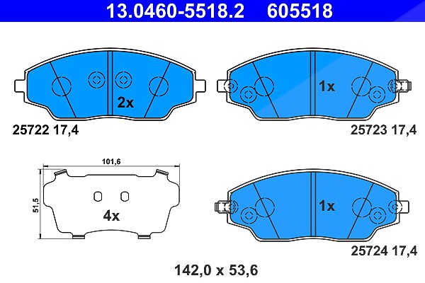 Ate Bremsbelagsatz, Scheibenbremse [Hersteller-Nr. 13.0460-5518.2] für Chevrolet