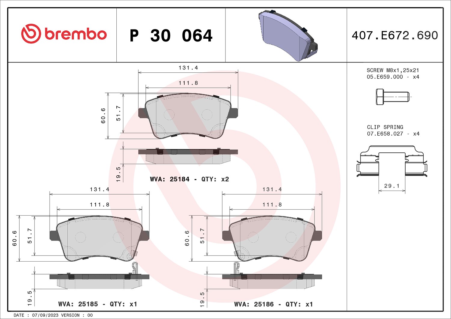 Brembo Bremsbelagsatz, Scheibenbremse [Hersteller-Nr. P30064] für Kia