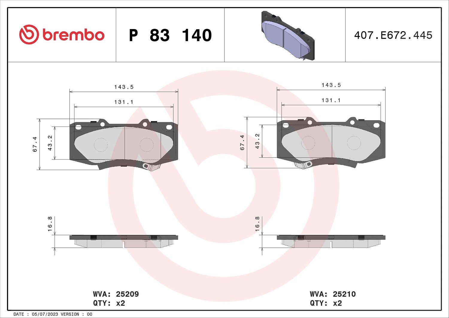 Brembo Bremsbelagsatz, Scheibenbremse [Hersteller-Nr. P83140] für Toyota