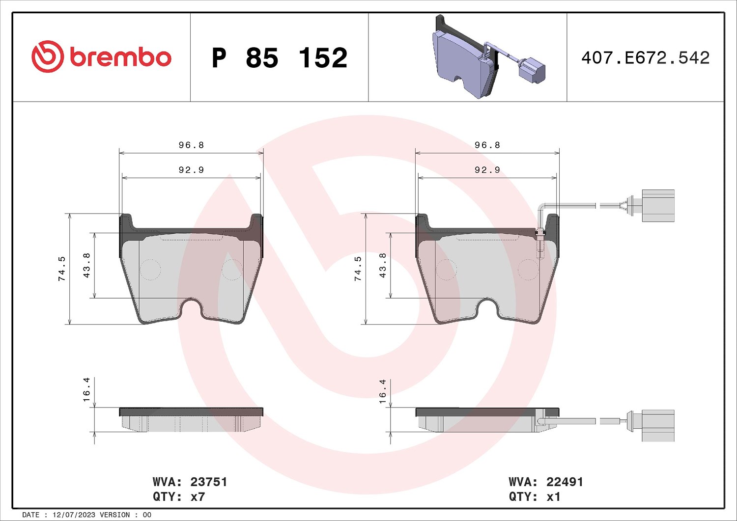 Brembo Bremsbelagsatz, Scheibenbremse [Hersteller-Nr. P85152] für Audi