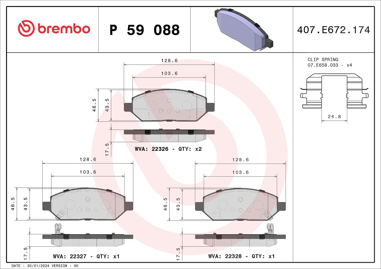Brembo Bremsbelagsatz, Scheibenbremse [Hersteller-Nr. P59088] für Vauxhall, Opel