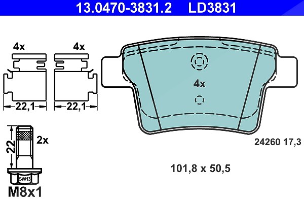 Ate CERAMIC Bremsbelagsatz hinten [Hersteller-Nr. 13.0470-3831.2] für Ford, Jaguar