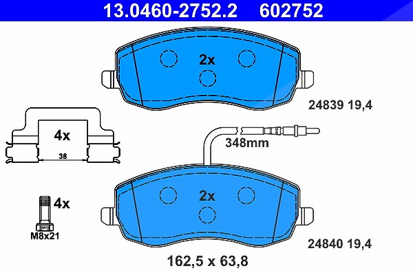 Ate Bremsbelagsatz, Scheibenbremse [Hersteller-Nr. 13.0460-2752.2] für Fiat, Citroën, Peugeot, Lancia
