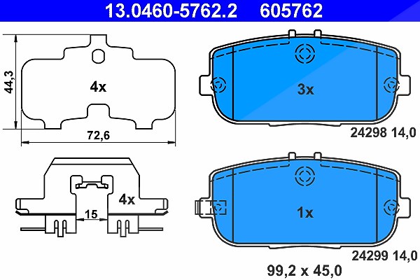 Ate Bremsbelagsatz, Scheibenbremse [Hersteller-Nr. 13.0460-5762.2] für Abarth, Fiat, Mazda