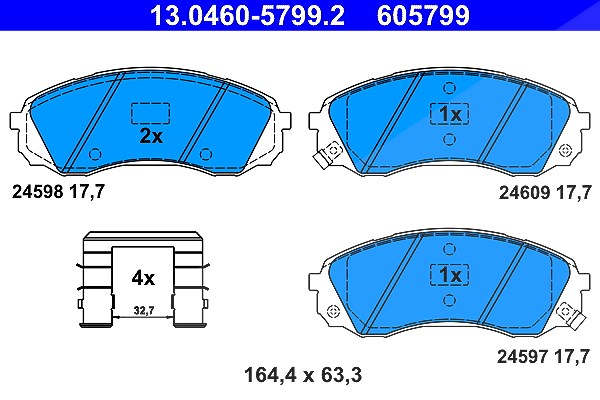 Ate Bremsbeläge vorne (Satz) [Hersteller-Nr. 13.0460-5799.2] für Kia, Hyundai