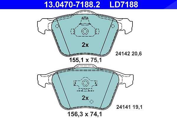 Ate CERAMIC Bremsbelagsatz vorne [Hersteller-Nr. 13.0470-7188.2] für Volvo