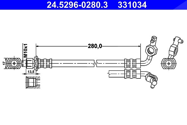 Ate Bremsschlauch [Hersteller-Nr. 24.5296-0280.3] für Toyota