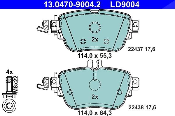 Ate CERAMIC Bremsbelagsatz hinten [Hersteller-Nr. 13.0470-9004.2] für Mercedes-Benz