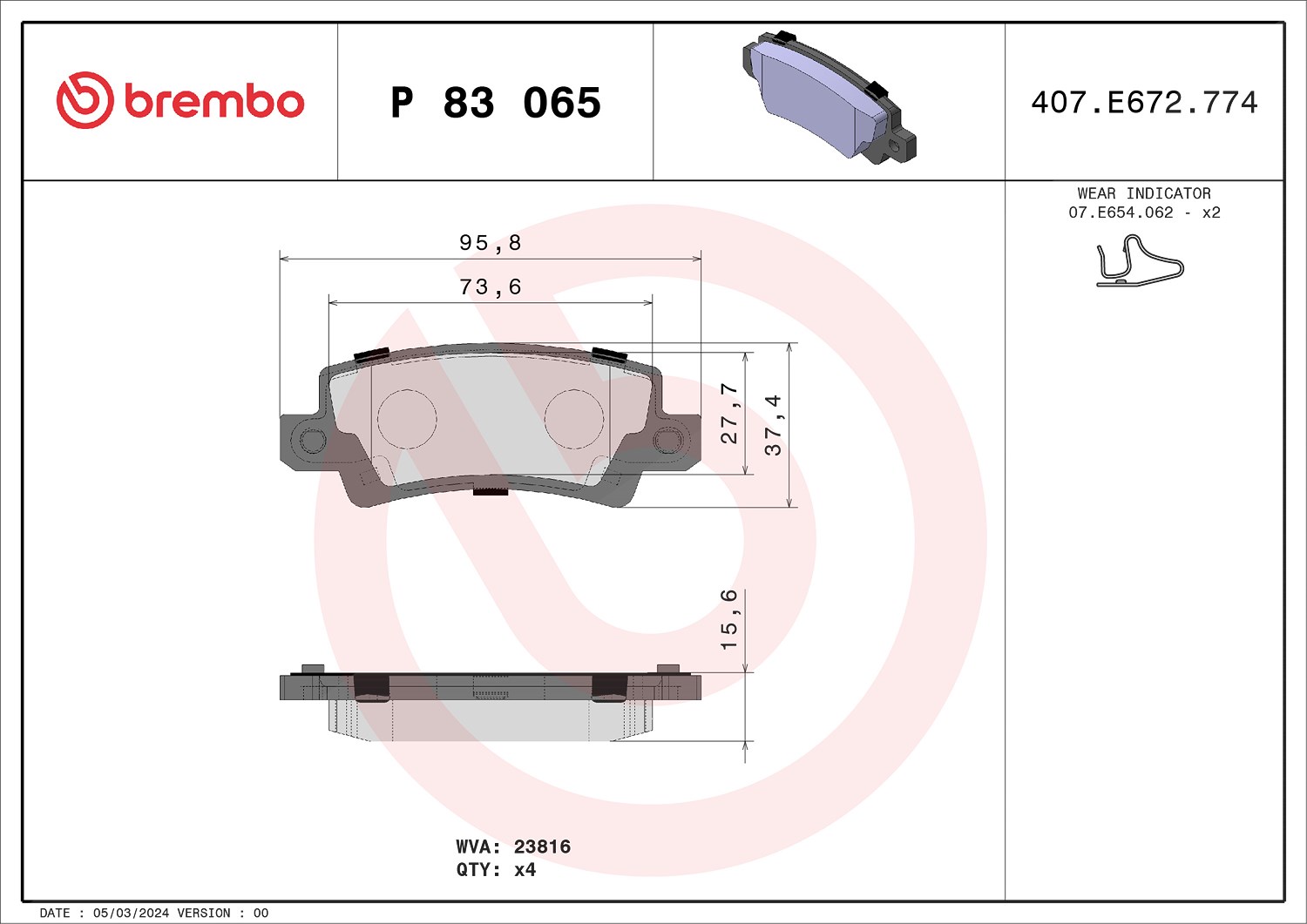 Brembo Bremsbelagsatz, Scheibenbremse [Hersteller-Nr. P83065] für Toyota