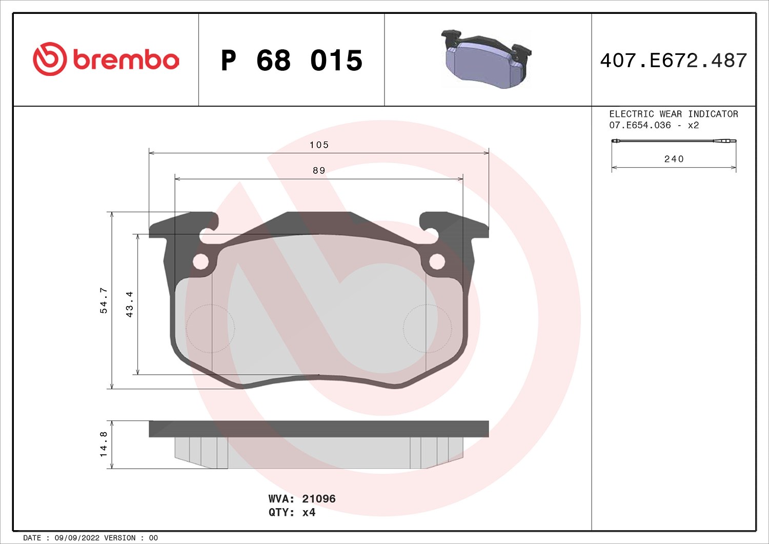 Brembo Bremsbelagsatz, Scheibenbremse [Hersteller-Nr. P68015] für Renault