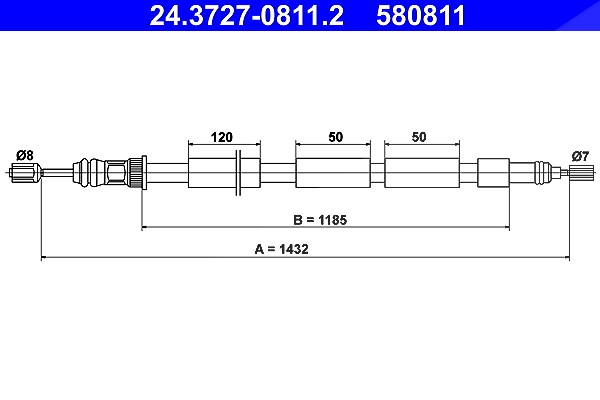 Ate Seilzug, Feststellbremse [Hersteller-Nr. 24.3727-0811.2] für Peugeot