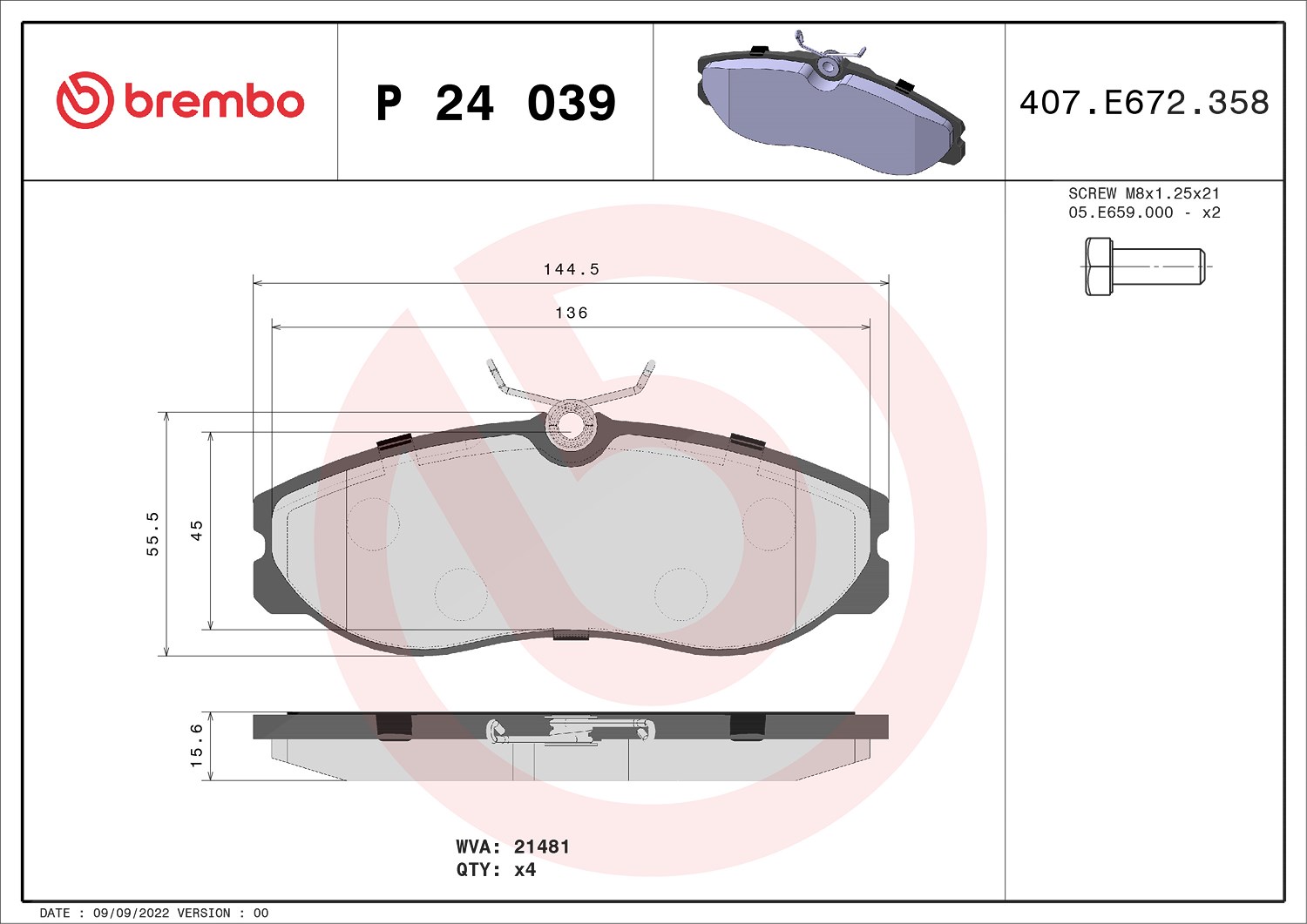 Brembo Bremsbelagsatz, Scheibenbremse [Hersteller-Nr. P24039] für Nissan, Ford