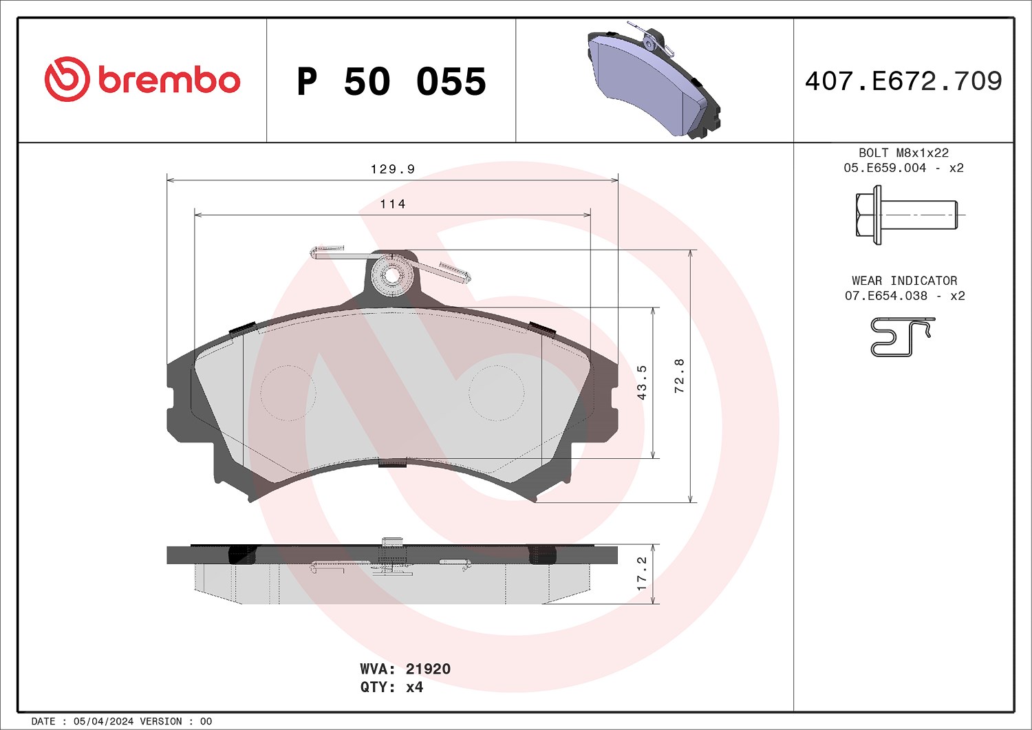 Brembo Bremsbelagsatz, Scheibenbremse [Hersteller-Nr. P50055] für Smart, Baic, Mitsubishi