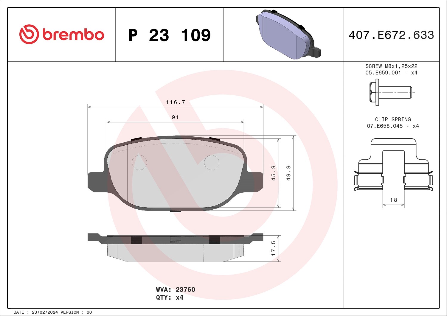 Brembo Bremsbelagsatz, Scheibenbremse [Hersteller-Nr. P23109] für Alfa Romeo, Lancia