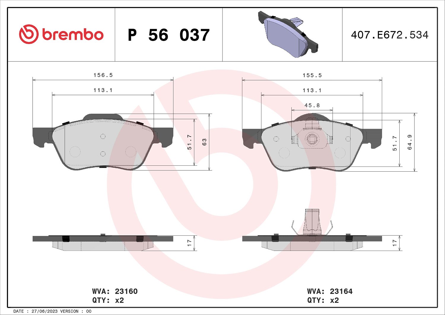 Brembo Bremsbelagsatz, Scheibenbremse P 56 037 Für Nissan - Bild 3