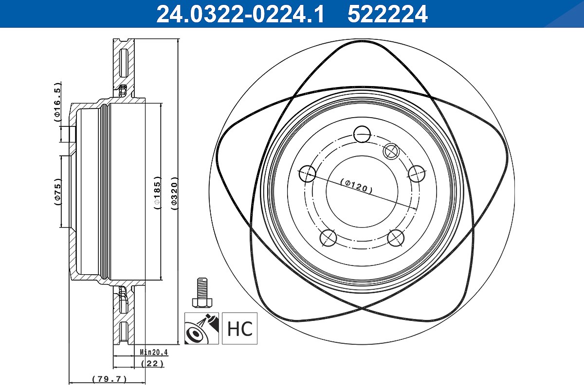 Ate 1x Bremsscheibe [Hersteller-Nr. 24.0322-0224.1] für BMW