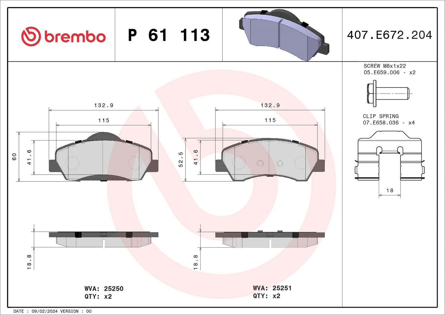 Brembo Bremsbelagsatz, Scheibenbremse [Hersteller-Nr. P61113] für Citroën, Peugeot