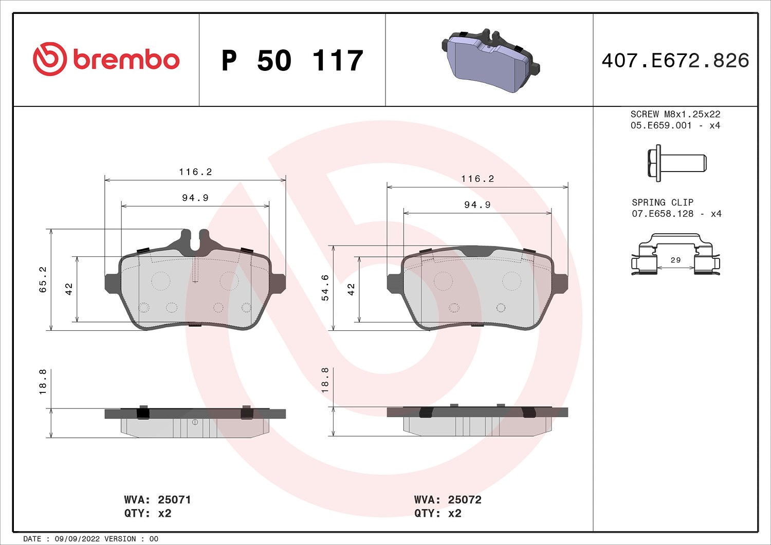 Brembo Bremsbelagsatz, Scheibenbremse [Hersteller-Nr. P50117] für Mercedes-Benz