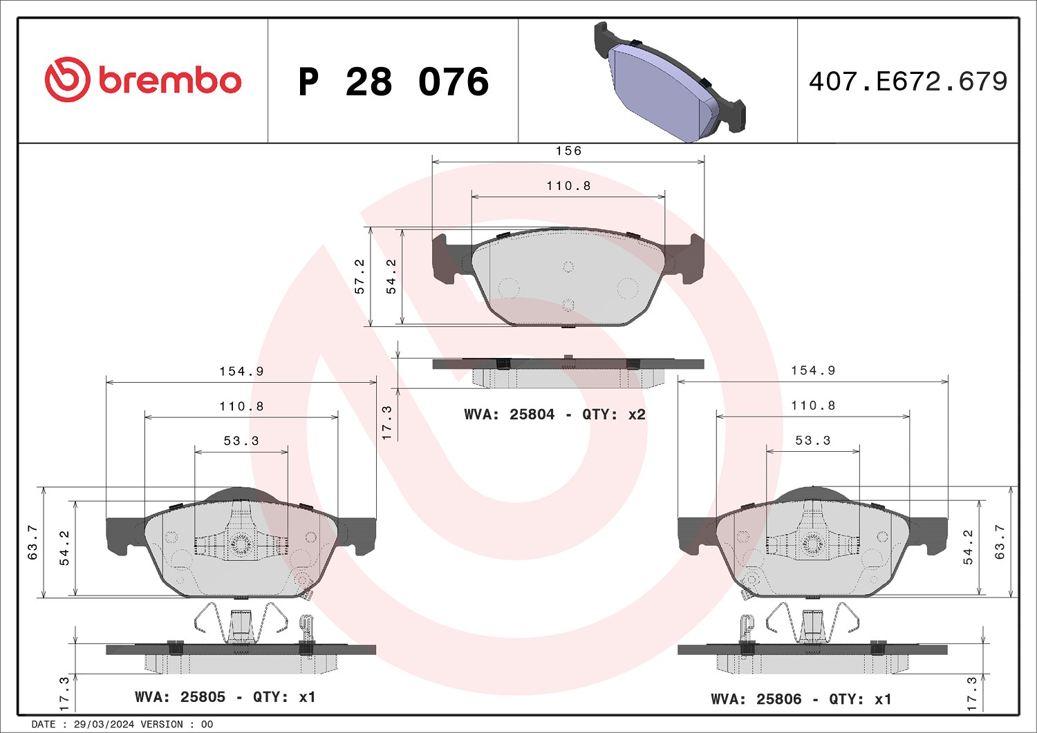 Brembo Bremsbelagsatz, Scheibenbremse [Hersteller-Nr. P28076] für Honda