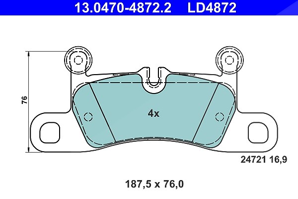 Ate CERAMIC Bremsbelagsatz hinten [Hersteller-Nr. 13.0470-4872.2] für VW, Porsche