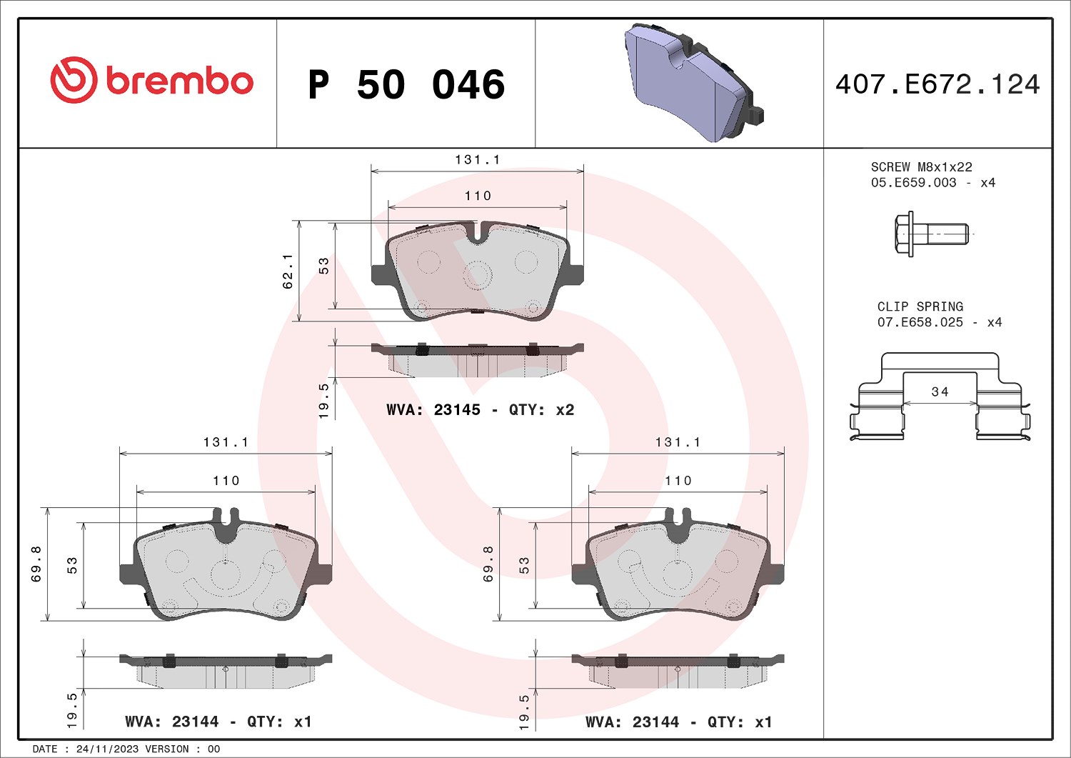 Brembo Bremsbelagsatz, Scheibenbremse [Hersteller-Nr. P50046] für Mercedes-Benz