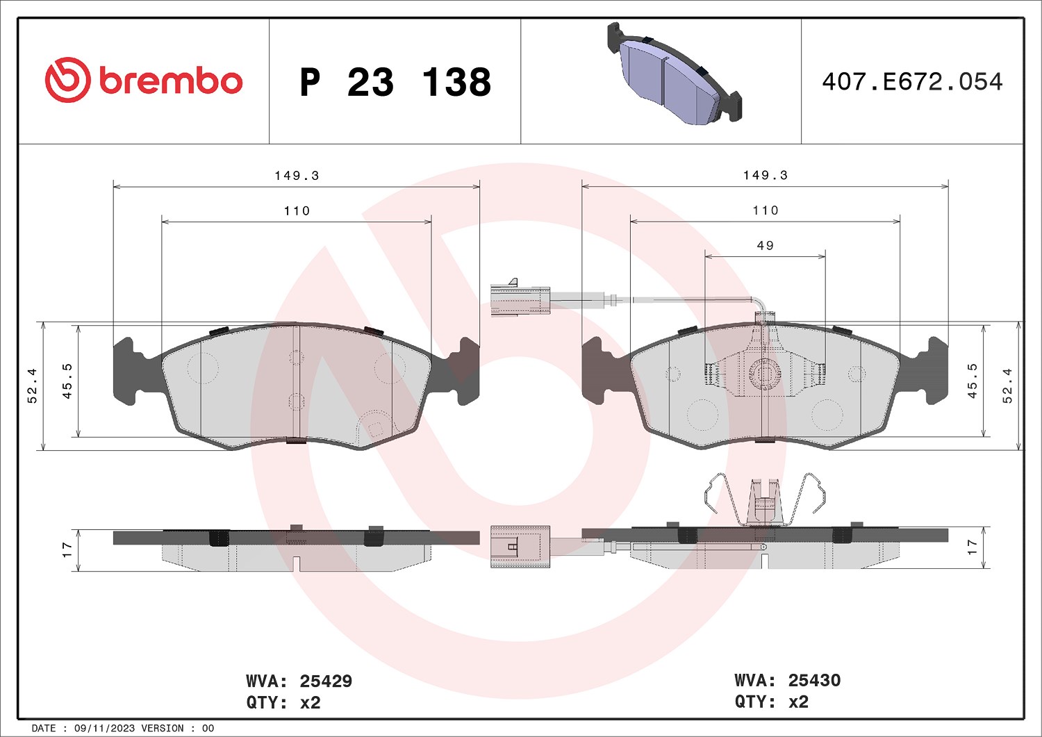 Brembo Bremsbelagsatz, Scheibenbremse [Hersteller-Nr. P23138] für Fiat