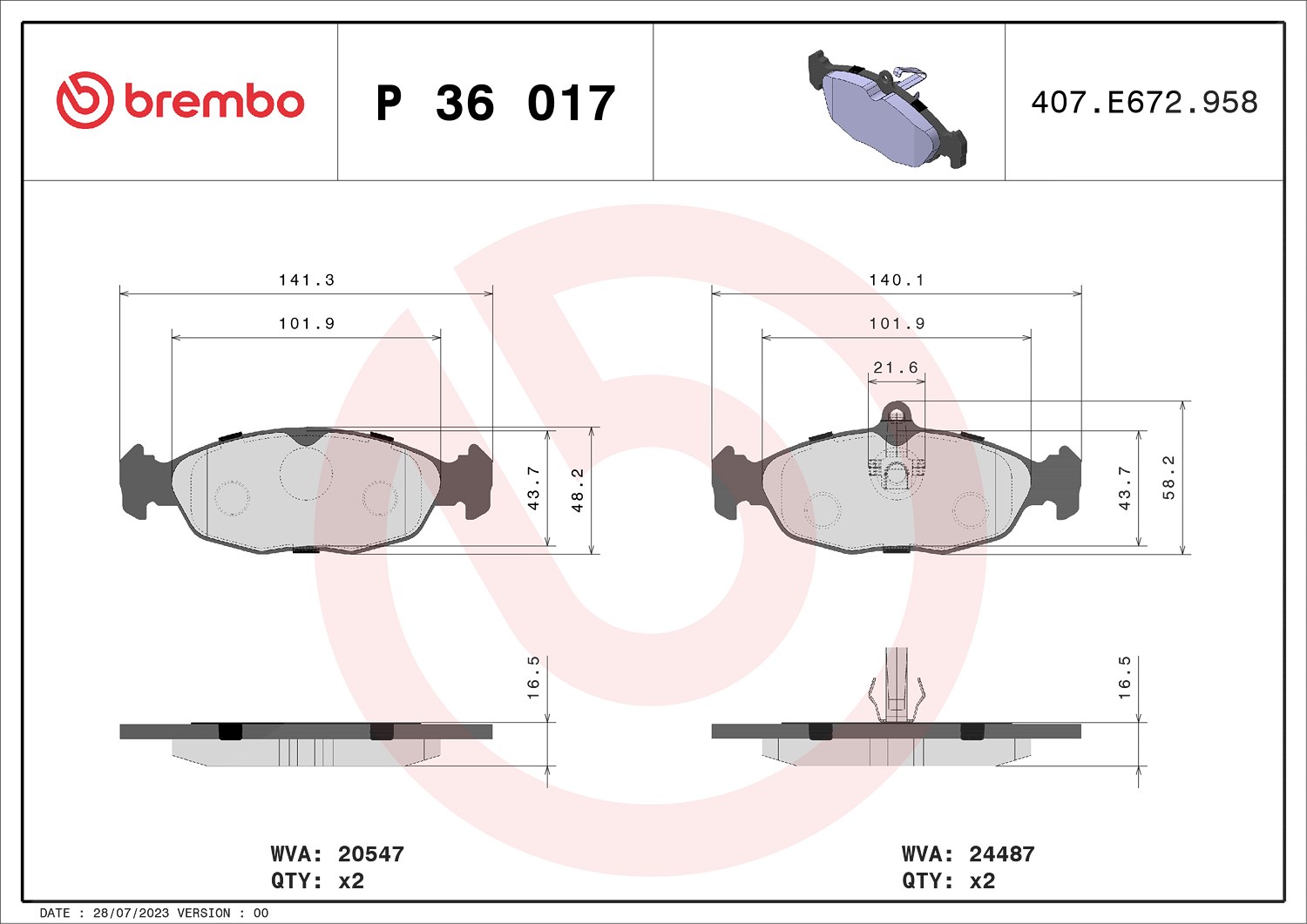 Brembo Bremsbelagsatz, Scheibenbremse [Hersteller-Nr. P36017] für Aston Martin, Daimler, Jaguar