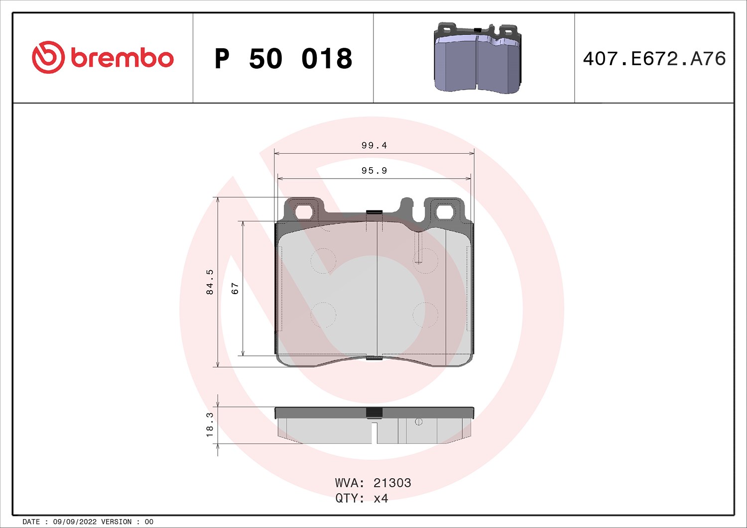 Brembo Bremsbelagsatz, Scheibenbremse [Hersteller-Nr. P50018] für Mercedes-Benz
