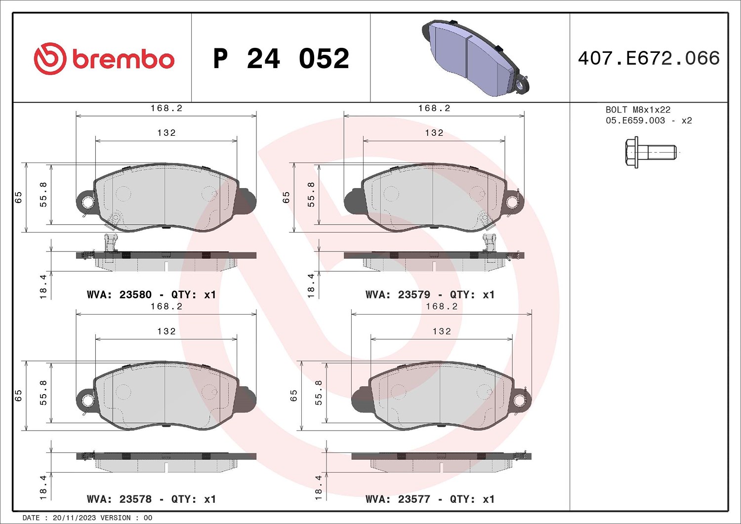 Brembo Bremsbelagsatz, Scheibenbremse [Hersteller-Nr. P24052] für Ford