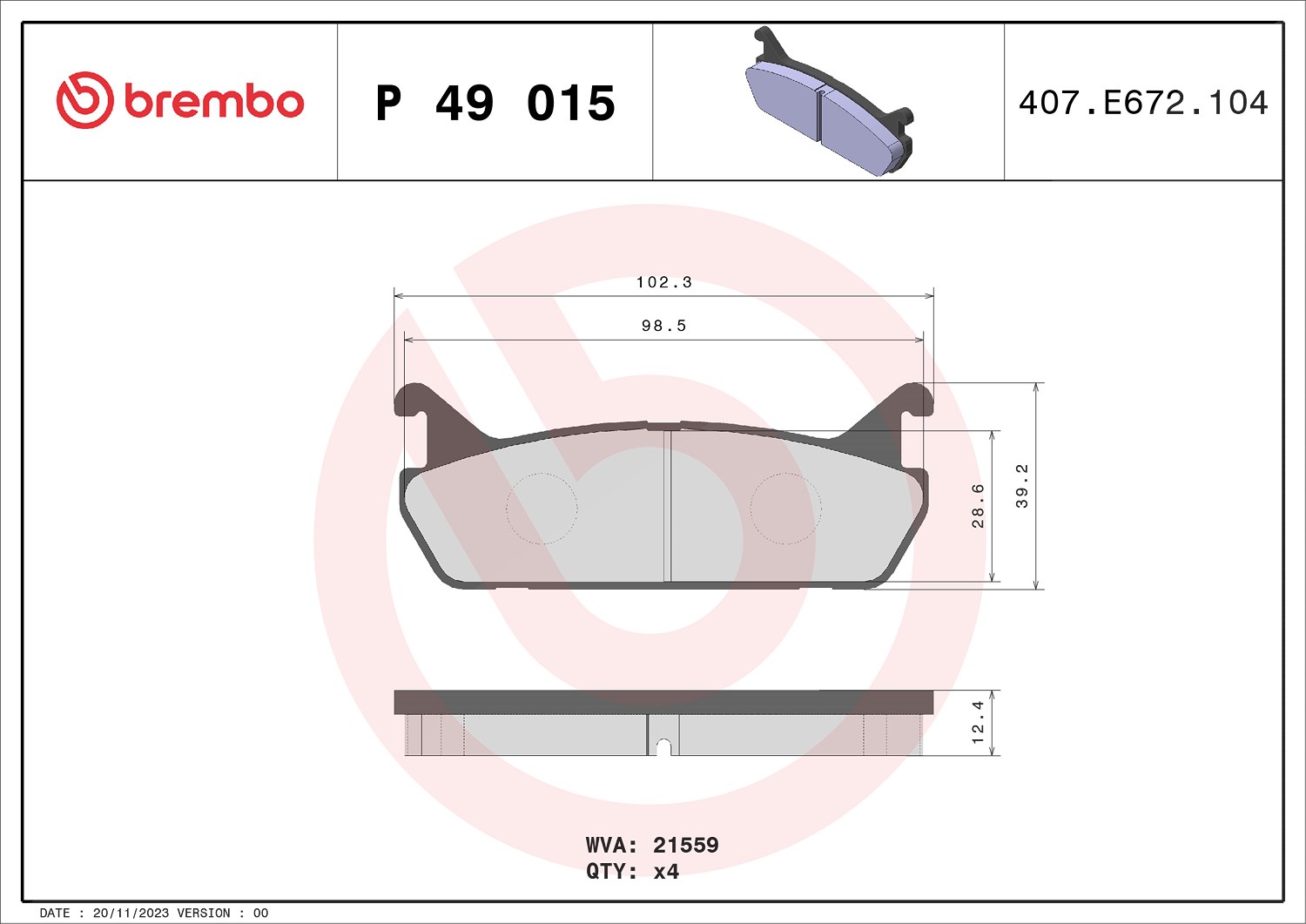 Brembo Bremsbeläge hinten (Satz) [Hersteller-Nr. P49015] für Suzuki, Daihatsu, Mazda