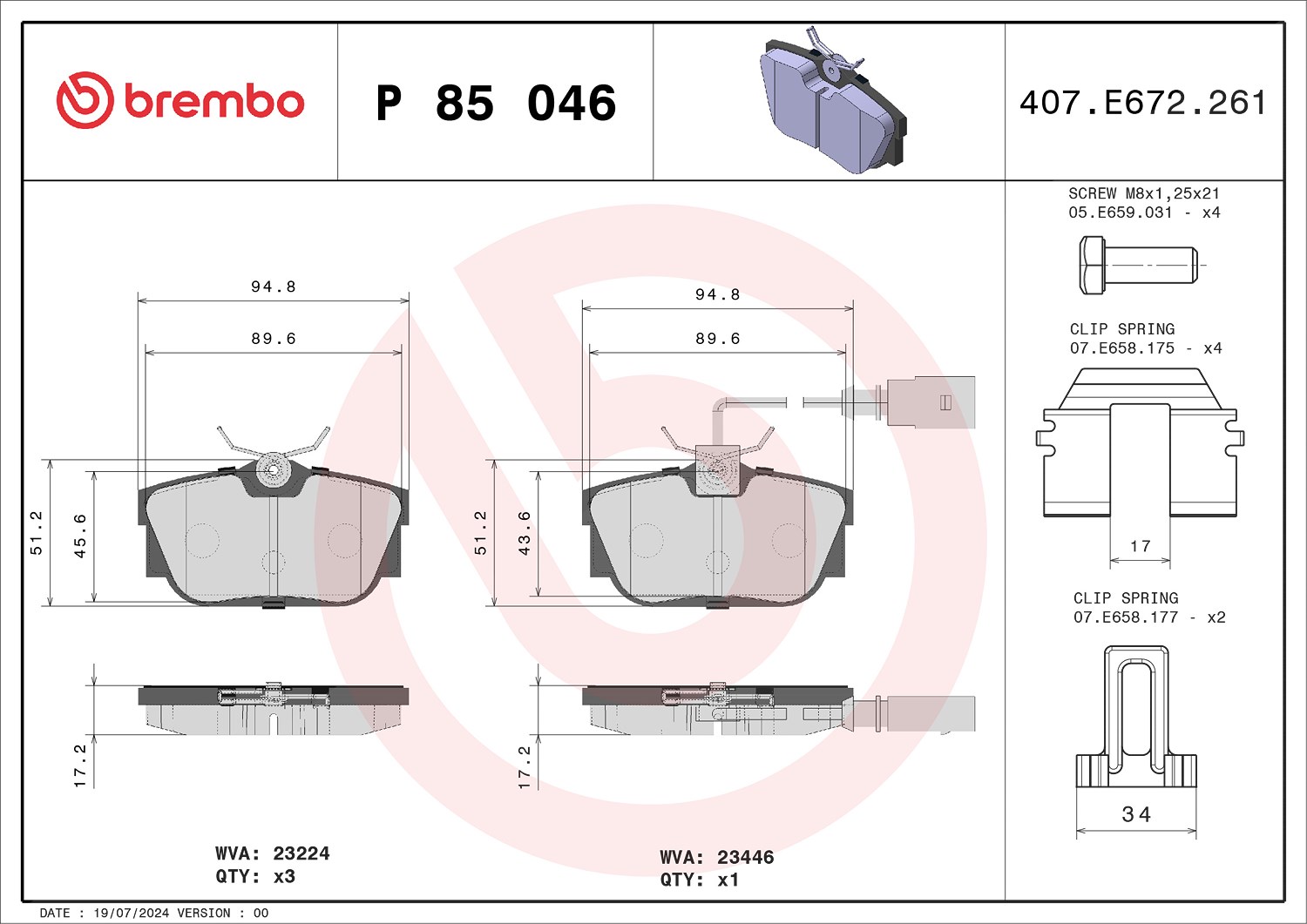 Brembo Bremsbelagsatz, Scheibenbremse [Hersteller-Nr. P85046] für VW