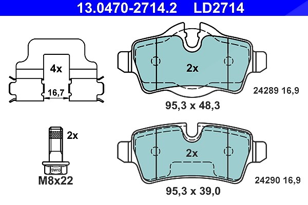 Ate CERAMIC Bremsbelagsatz hinten [Hersteller-Nr. 13.0470-2714.2] für Mini