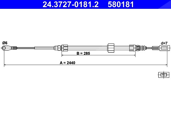 Ate Seilzug, Feststellbremse [Hersteller-Nr. 24.3727-0181.2] für VW, Mercedes-Benz