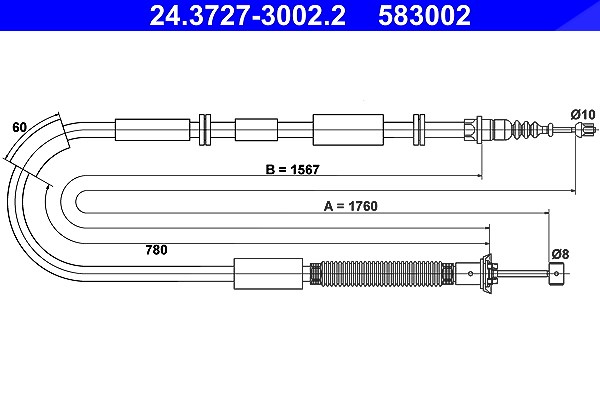 Ate Seilzug, Feststellbremse [Hersteller-Nr. 24.3727-3002.2] für Chrysler, Lancia