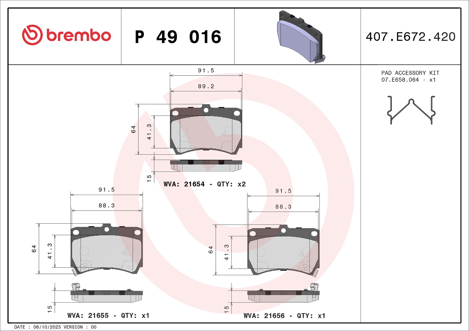 Brembo Bremsbelagsatz, Scheibenbremse [Hersteller-Nr. P49016] für Mazda, Kia