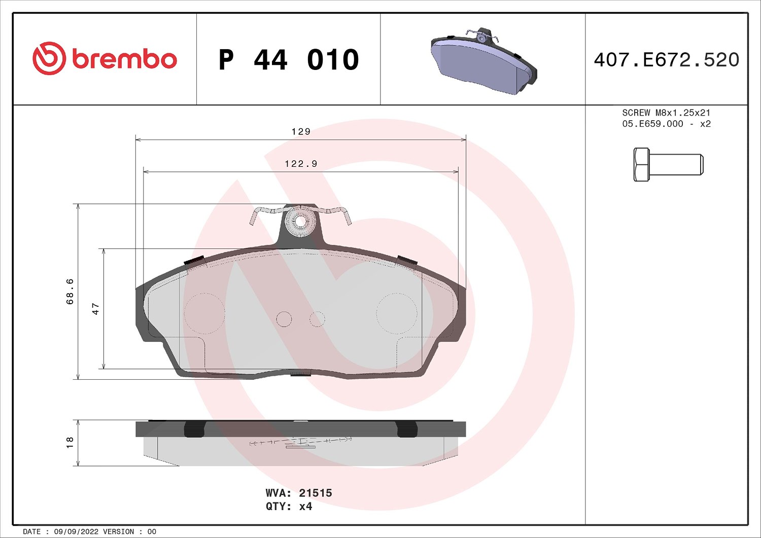 Brembo Bremsbelagsatz, Scheibenbremse [Hersteller-Nr. P44010] für Land Rover