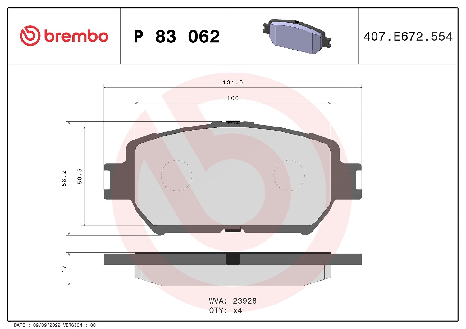 Brembo Bremsbelagsatz, Scheibenbremse [Hersteller-Nr. P83062] für Toyota, Lexus