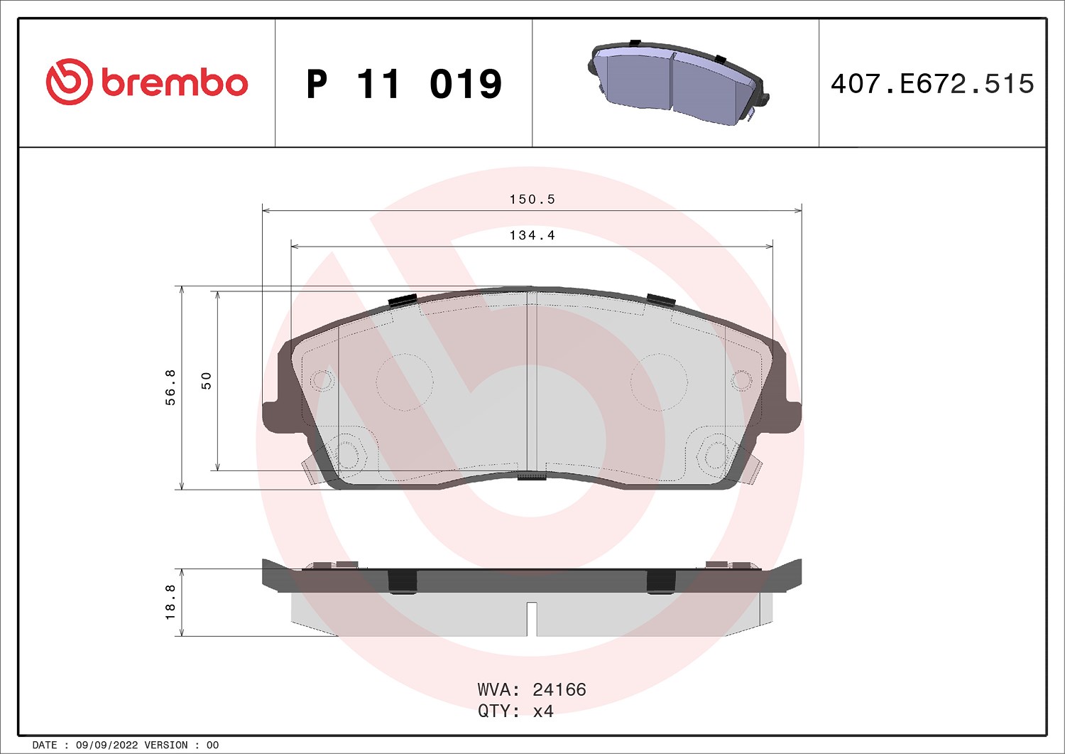 Brembo Bremsbelagsatz, Scheibenbremse [Hersteller-Nr. P11019] für Lancia, Dodge, Chrysler