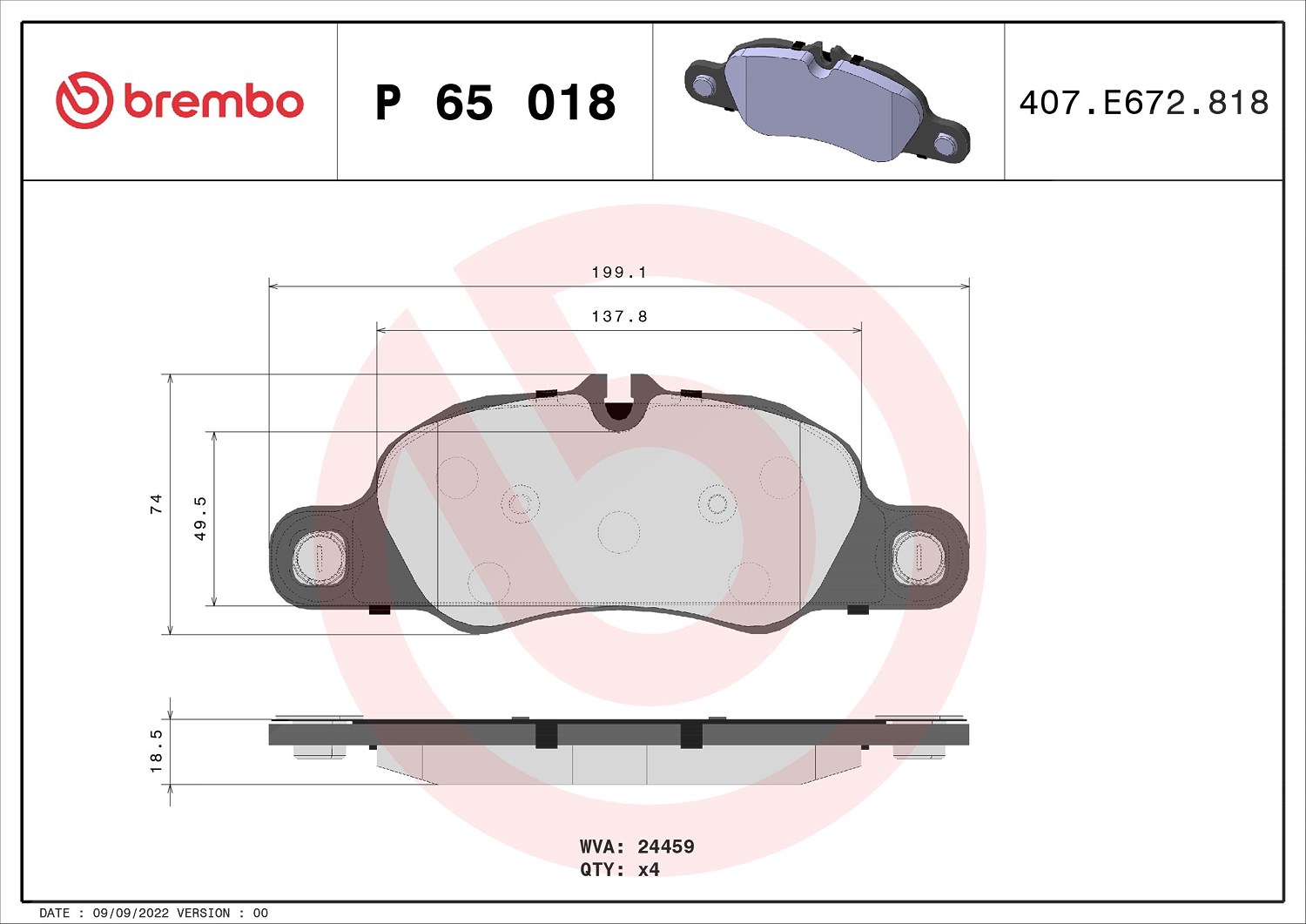 Brembo Bremsbelagsatz, Scheibenbremse [Hersteller-Nr. P65018] für Porsche