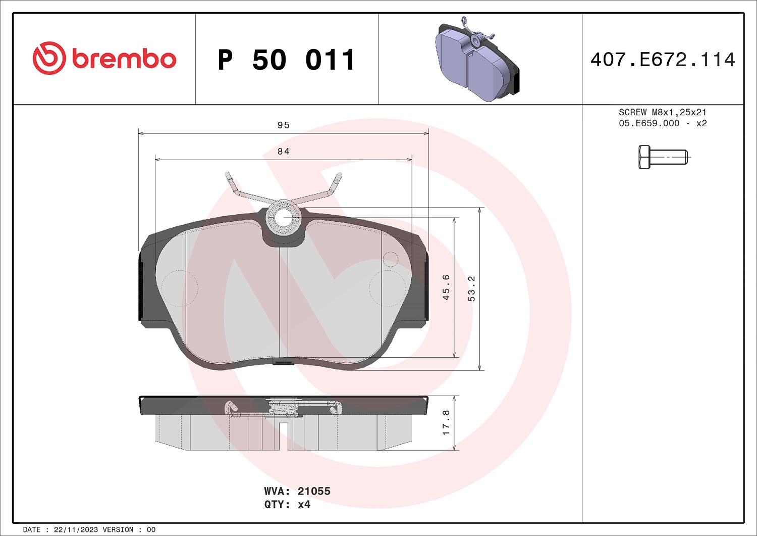 Brembo Bremsbelagsatz, Scheibenbremse [Hersteller-Nr. P50011] für Mercedes-Benz
