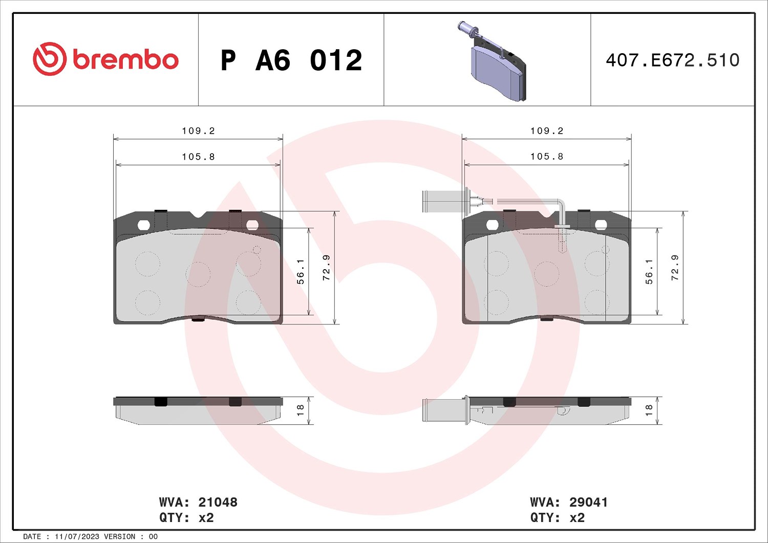 Brembo Bremsbeläge vorne (Satz) [Hersteller-Nr. PA6012] für Iveco, Alfa Romeo