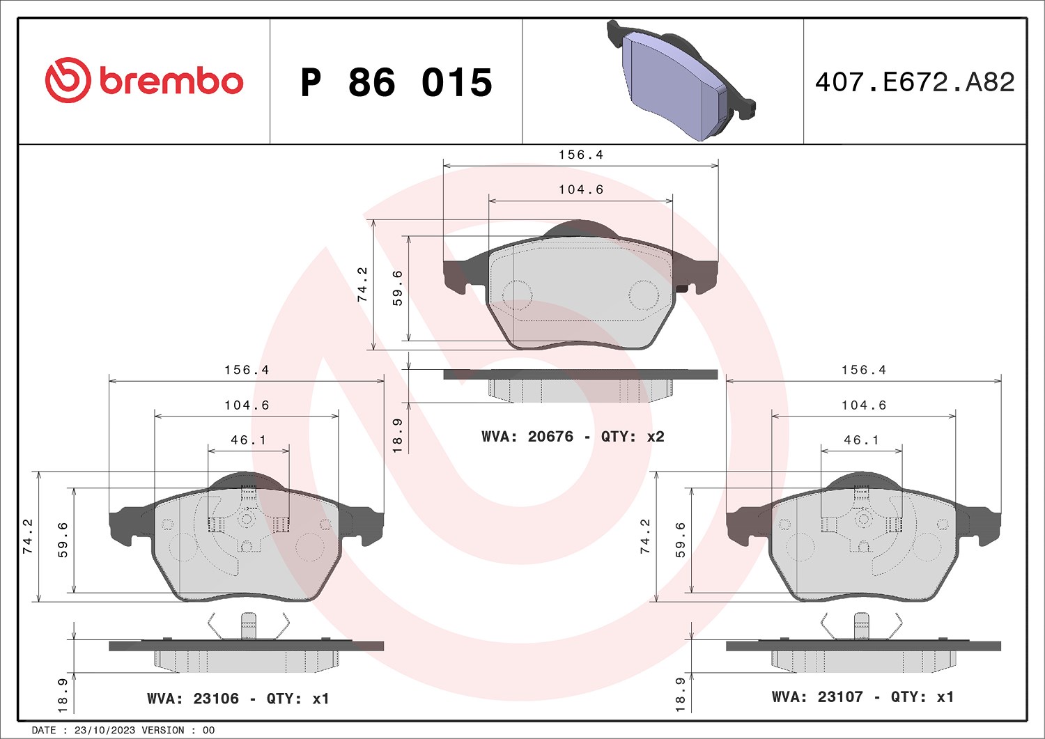 Brembo Bremsbelagsatz, Scheibenbremse [Hersteller-Nr. P86015] für Volvo