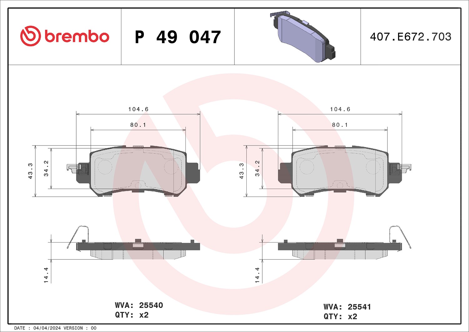 Brembo Bremsbelagsatz, Scheibenbremse [Hersteller-Nr. P49047] für Mazda
