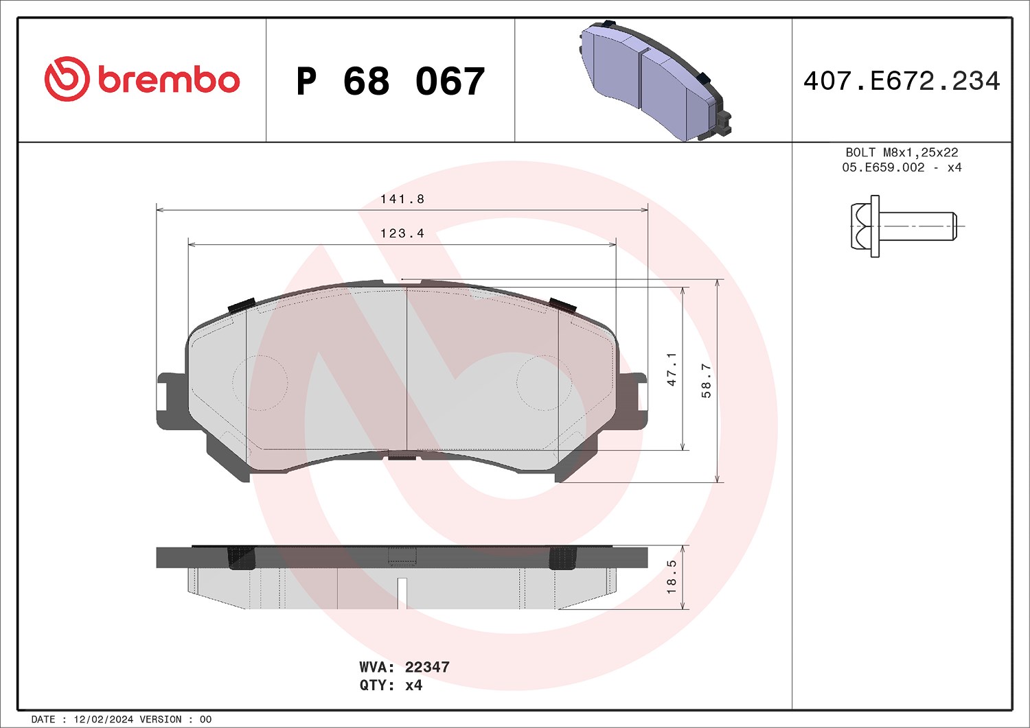 Brembo Bremsbelagsatz, Scheibenbremse [Hersteller-Nr. P68067] für Renault