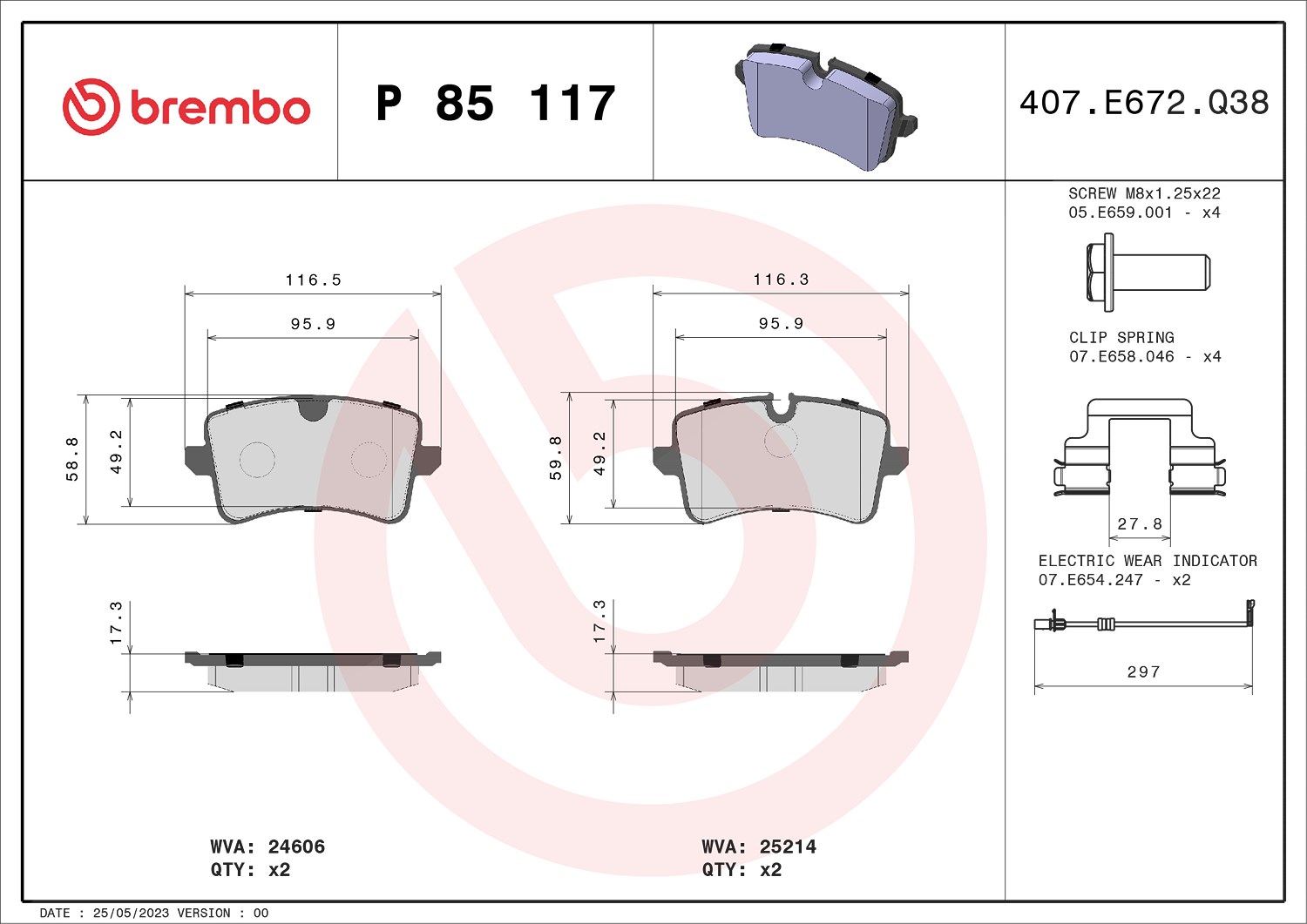 Brembo Bremsbelagsatz, Scheibenbremse [Hersteller-Nr. P85117] für Audi