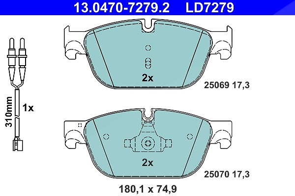 Ate CERAMIC Bremsbelagsatz mit Warnkontakt vorne [Hersteller-Nr. 13.0470-7279.2] für Ds, Citroën, Peugeot