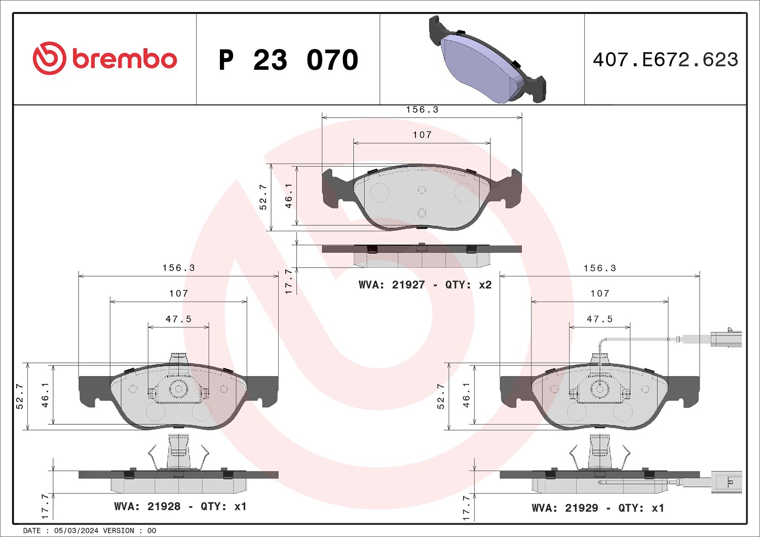 Brembo Bremsbelagsatz, Scheibenbremse [Hersteller-Nr. P23070] für Alfa Romeo, Lancia, Fiat