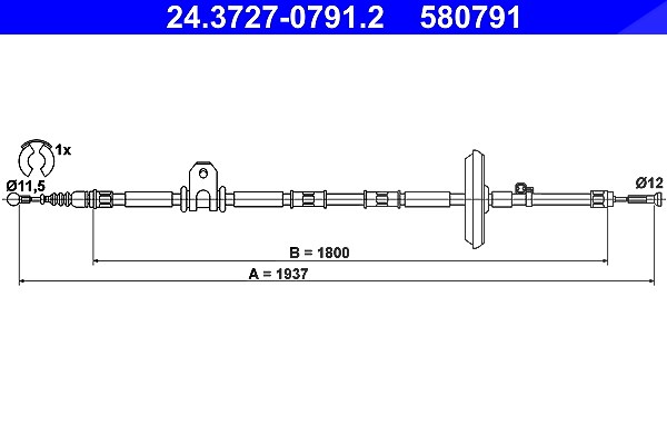 Ate Seilzug, Feststellbremse [Hersteller-Nr. 24.3727-0791.2] für Opel, Vauxhall