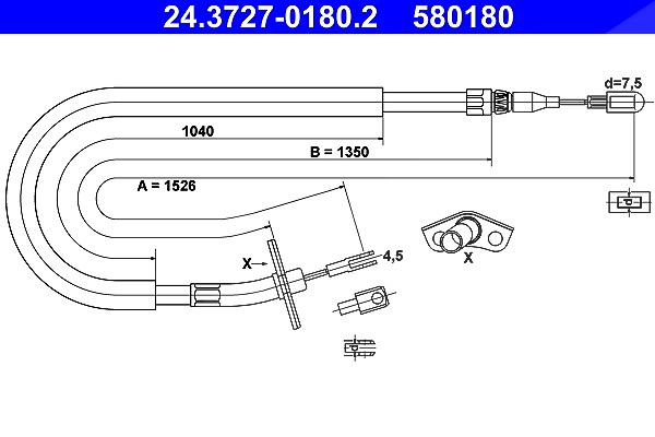 Ate Handbremsseil Hinterachse rechts [Hersteller-Nr. 24.3727-0180.2] für Mercedes-Benz, VW