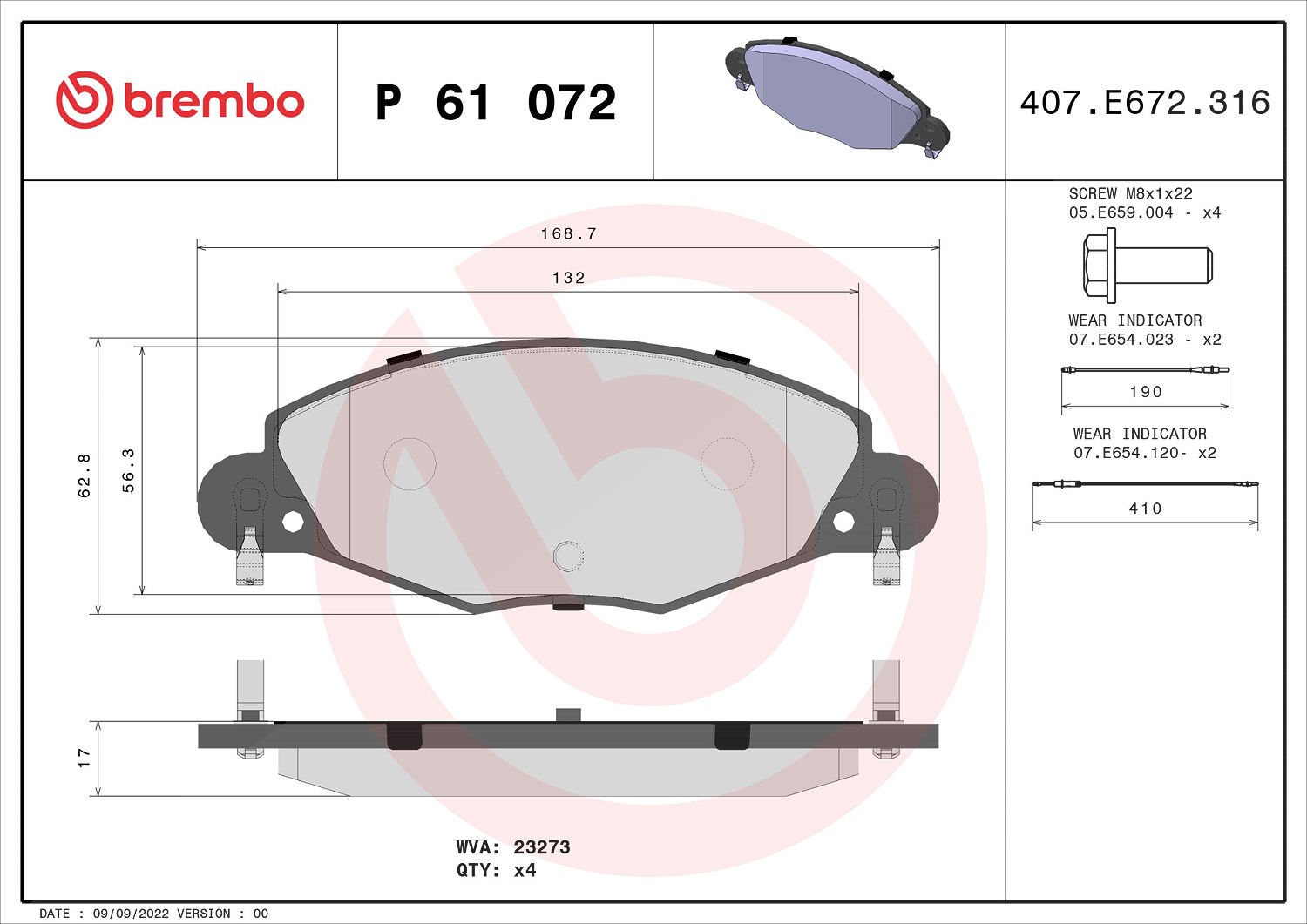 Brembo Bremsbelagsatz, Scheibenbremse [Hersteller-Nr. P61072] für Citroën